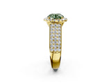 Yellow gold Fancy Green Round  Halo Round Diamond Pave Band with Prong Setting 2