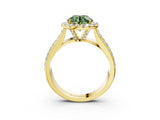 Yellow gold Fancy Green Round  Halo Round Diamond Pave Band with Prong Setting 3