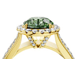 Yellow gold Fancy Green Round  Halo Round Diamond Pave Band with Prong Setting 4