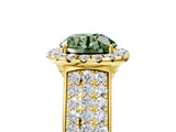 Yellow gold Fancy Green Round  Halo Round Diamond Pave Band with Prong Setting 5