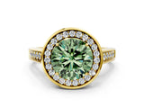 Yellow gold Fancy Green Round  Halo Solitaire Diamond Ring with Pave Band and Bezel Setting_48