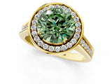 Yellow gold Fancy Green Round  Halo Solitaire Diamond Ring with Pave Band and Bezel Setting_49