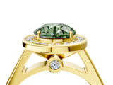Yellow gold Fancy Green Round  Halo Solitaire Diamond Ring with Pave Band and Bezel Setting_52