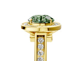 Yellow gold Fancy Green Round  Halo Solitaire Diamond Ring with Pave Band and Bezel Setting_53