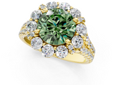 Yellow gold Fancy Green Round  Halo Split Shank Diamond Engagement Ring with Pave Band and Four-Prong Setting_55