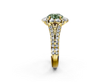 Yellow gold Fancy Green Round  Halo Split Shank Diamond Engagement Ring with Pave Band and Four-Prong Setting_56