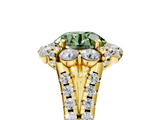 Yellow gold Fancy Green Round  Halo Split Shank Diamond Engagement Ring with Pave Band and Four-Prong Setting_59