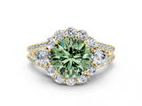 Yellow gold Fancy Green Round  Halo Split Shank Diamond Engagement Ring with Prong Setting_20
