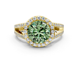 Yellow gold Fancy Green Round  Halo Split Shank Diamond Ring with Four-Prong Setting_32