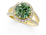 Yellow gold Fancy Green Round  Halo Split Shank Diamond Ring with Four-Prong Setting_33