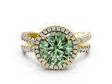 Yellow gold Fancy Green Round  Halo Split Shank Diamond Ring with Pavé Setting_26