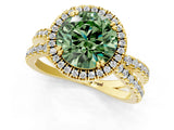 Yellow gold Fancy Green Round  Halo Split Shank Diamond Ring with Pavé Setting_27