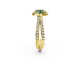 Yellow gold Fancy Green Round  Halo Split Shank Diamond Ring with Pavé Setting_28
