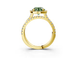 Yellow gold Fancy Green Round  Halo Split Shank Diamond Ring with Pavé Setting_29