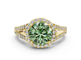 Yellow gold Fancy Green Round  Halo Split Shank Diamond Ring with Prong Setting_20