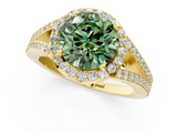 Yellow gold Fancy Green Round  Halo Split Shank Diamond Ring with Prong Setting_21