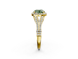 Yellow gold Fancy Green Round  Halo Split Shank Diamond Ring with Prong Setting_22
