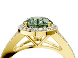 Yellow gold Fancy Green Round  Halo Split Shank Diamond Ring with Prong Setting_24