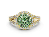 Yellow gold Fancy Green Round  Halo Split Shank Pave Diamond Ring with Four-Prong Setting_48