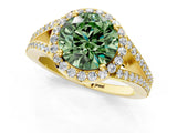 Yellow gold Fancy Green Round  Halo Split Shank Pave Diamond Ring with Four-Prong Setting_49