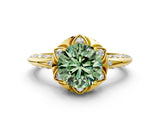 Yellow gold Fancy Green Round  Halo Split Shank Pave Diamond Ring with Petal Prong Setting_20
