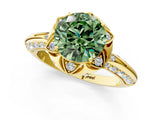 Yellow gold Fancy Green Round  Halo Split Shank Pave Diamond Ring with Petal Prong Setting_21