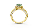 Yellow gold Fancy Green Round  Halo Split Shank Pave Diamond Ring with Petal Prong Setting_23