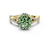 Yellow gold Fancy Green Round  Halo Twist Band Solitaire Prong Setting Ring_79