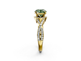 Yellow gold Fancy Green Round  Halo Twist Band Solitaire Prong Setting Ring_81