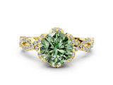 Yellow gold Fancy Green Round  Halo Twist Band Solitaire Ring with Six-Prong Setting_3