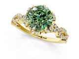 Yellow gold Fancy Green Round  Halo Twist Band Solitaire Ring with Six-Prong Setting_4