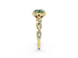Yellow gold Fancy Green Round  Halo Twist Band Solitaire Ring with Six-Prong Setting_5