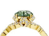 Yellow gold Fancy Green Round  Halo Twist Band Solitaire Ring with Six-Prong Setting_7
