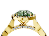 Yellow gold Fancy Green Round  Halo Twist Band Solitaire Ring_24