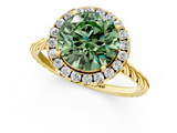 Yellow gold Fancy Green Round  Halo Twisted Band Four-Prong Diamond Ring_21