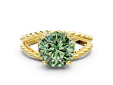 Yellow gold Fancy Green Round  Halo Twisted Band Four-Prong Ring_33