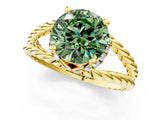 Yellow gold Fancy Green Round  Halo Twisted Band Four-Prong Ring_34