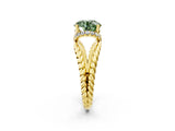Yellow gold Fancy Green Round  Halo Twisted Band Four-Prong Ring_35