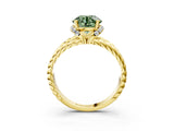 Yellow gold Fancy Green Round  Halo Twisted Band Four-Prong Ring_36