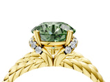 Yellow gold Fancy Green Round  Halo Twisted Band Four-Prong Ring_37
