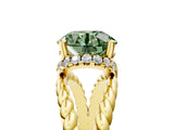Yellow gold Fancy Green Round  Halo Twisted Band Four-Prong Ring_38