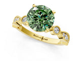 Yellow gold Fancy Green Round  Milgrain Bezel Diamond Engagement Ring with Solitaire Prong Setting_161