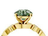 Yellow gold Fancy Green Round  Milgrain Bezel Diamond Engagement Ring with Solitaire Prong Setting_164