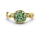 Yellow gold Fancy Green Round  Milgrain Marquise Diamond Twist Band Ring_62