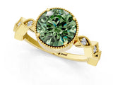 Yellow gold Fancy Green Round  Milgrain Marquise Diamond Twist Band Ring_63