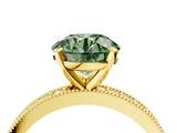 Yellow gold Fancy Green Round  Milgrain Pave Diamond Engagement Ring with Four-Prong Setting_56