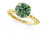 Yellow gold Fancy Green Round  Solitaire Beaded Band Prong Setting Ring 1
