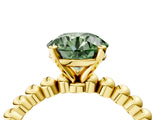 Yellow gold Fancy Green Round  Solitaire Beaded Band Prong Setting Ring 4