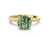 Yellow gold Fancy Green Round  Solitaire Beaded Band Prong Setting Ring