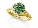 Yellow gold Fancy Green Round  Solitaire Beaded Band Six-Prong Setting_1